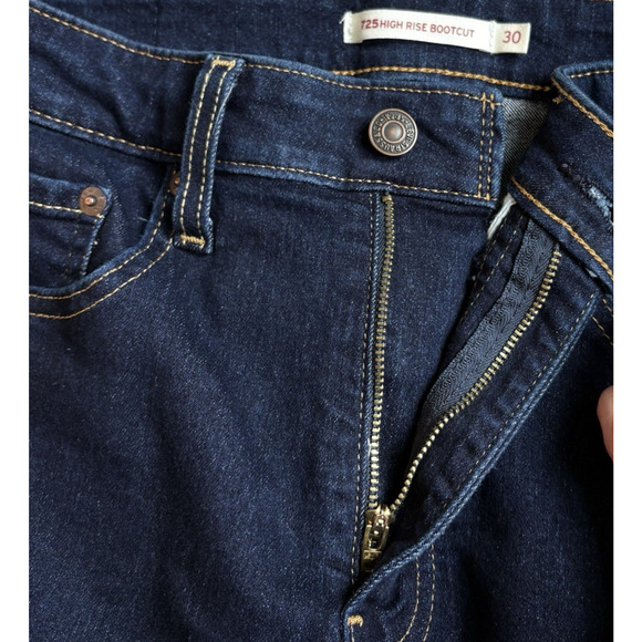 Levis 725 High Rise Bootcut Jeans Size 30 x 30 Dark Wash Stretch Denim - Picture 5 of 14